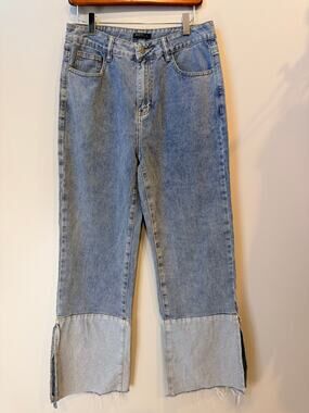 MOTF (SHEIN) Premium High Waisted Wide Leg Colorblock Cuffed Jeans - Size L